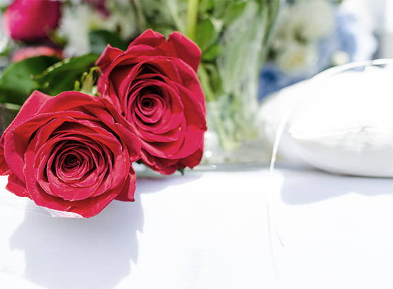 Red roses on wedding day